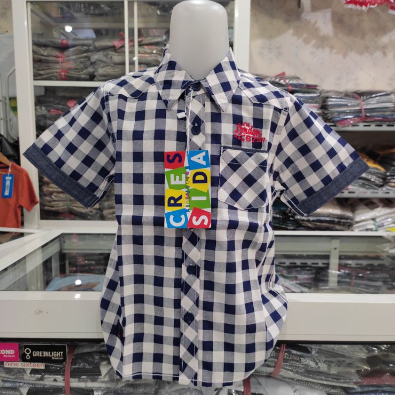 Cressida Kids Original Kemeja Anak Hem Panjang Navy Putih