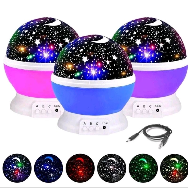 Lampu Tidur Hias Unik Dengan Model Proyektor Motif Bulan Bintang Sky Galaxy