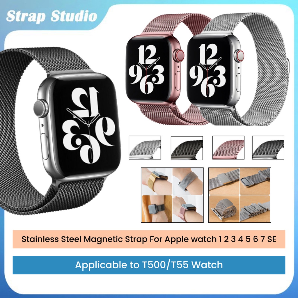APPLE WATCH Magnetic Strap iWatch Milanese Stainless Steel Strap Series 1 2 3 4 SE 5 6 7 Size 45 44 42mm 41 40 38mm Replacement Strap for T500 T55 Smartwatch