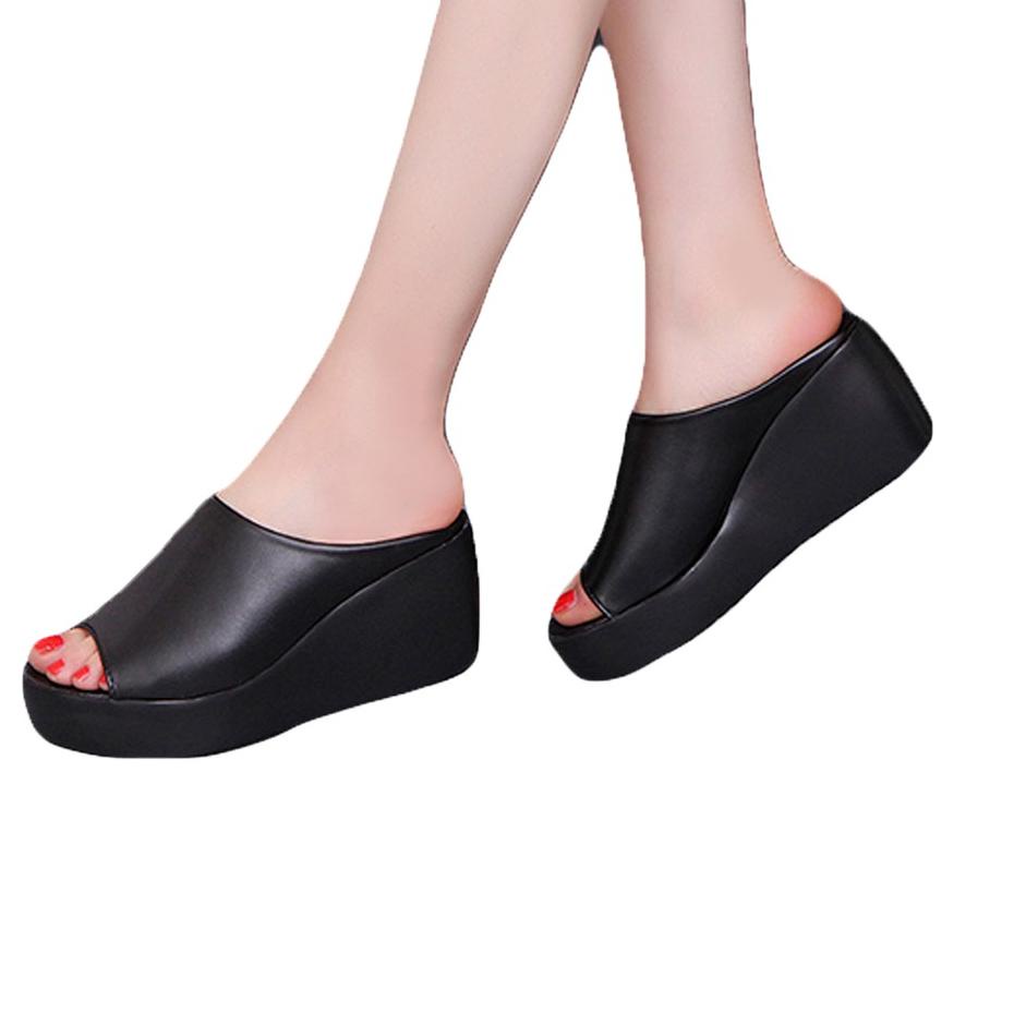 Recomended Cleata Wedges Sandal Wanita Fish Flea warna hitam merah putih
