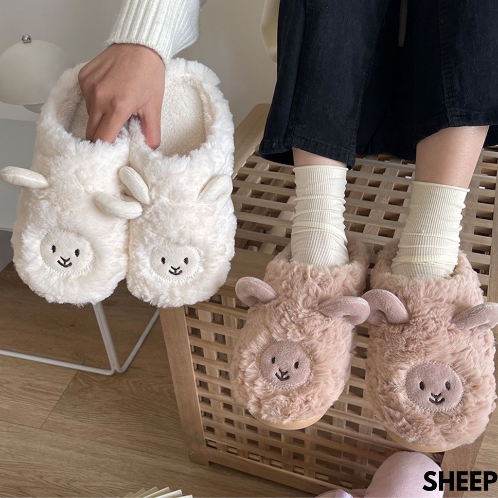 SANDAL RUMAH UNISEX LUCU BANGET IMPORT BAHAN BULU-BULU COMBI RUBBER SHEEP