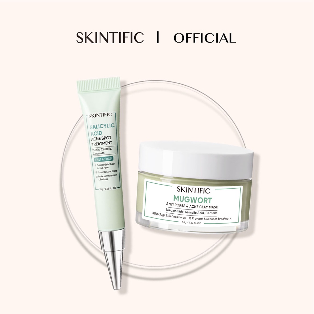 SKINTIFIC - Acne Treatment Series Paket Anti Jerawat Acne Spot Gel + Mugwort Mud Mask Pores Wash Off Pack with Salicylic acid/Niacinamide Repair Skin Barrier