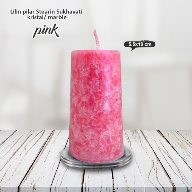 Lilin Pink Stearin Palm Candle Marble Kristal Sukhavati Serbaguna 10cm