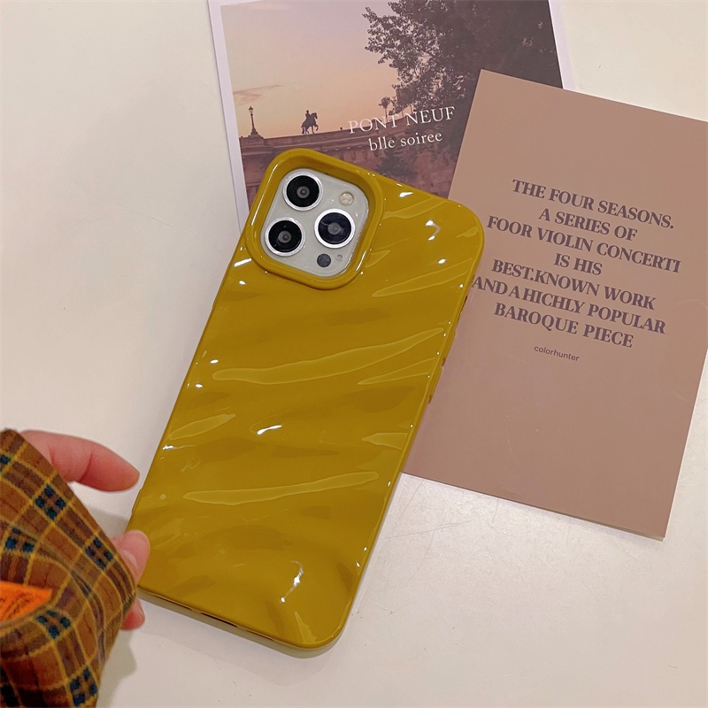 IPHONE Casing Kuning Jahe Cerah Trendy Untuk Iphone11 12 13 14 Pro Max 14Plus Wavy Fall Arrest Case