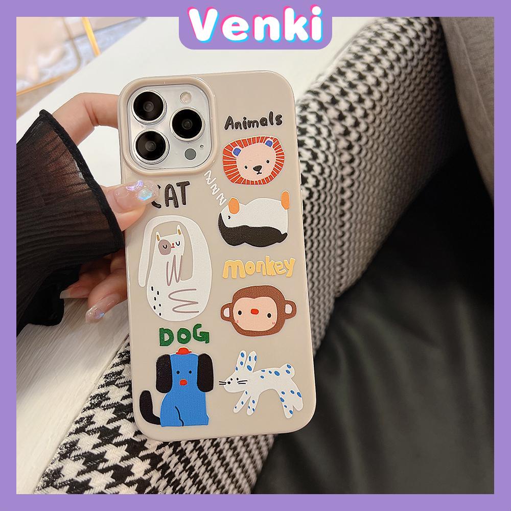 Case For iPhone 14 Pro Max Soft TPU Candy Case Cute Cartoon Animals Glossy Khaki Back Cover Camera Protection Shockproof For iPhone 13 12 11 Plus Pro Max 7 Plus X XR