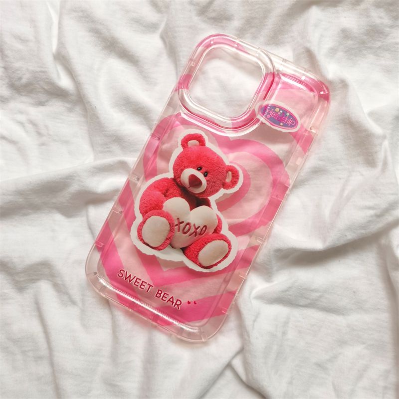 IPHONE Casing Ponsel Lembut Beruang Lucu Kompatibel Untuk Iphone14 13 12 11 Pro XS Max X XR Casing Transparan TPU Shockproof Case7 8 6 6S Plus Cover