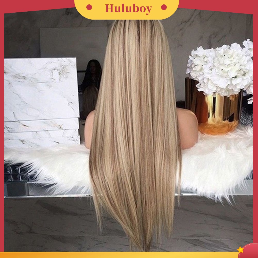 Wig Rambut Sintetis Model Panjang Lurus High Temperature Fiber Warna Emas