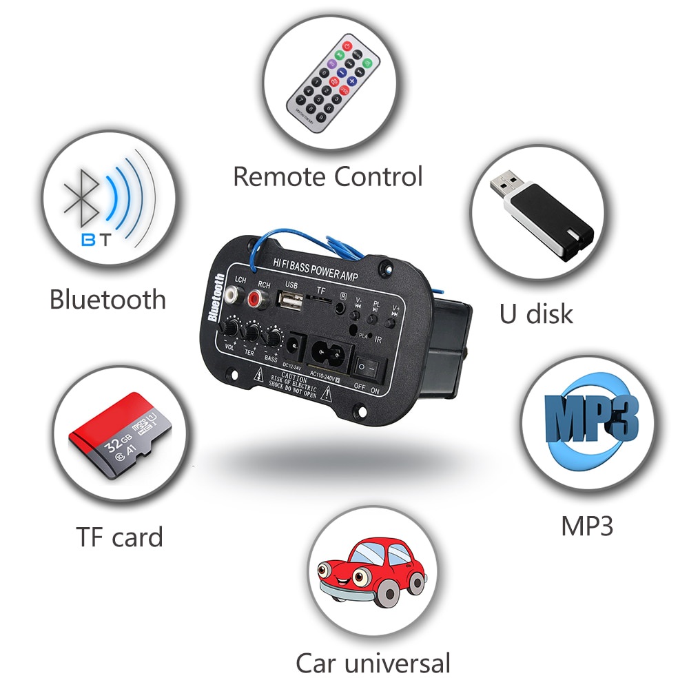 4/5/10 inch Amplifier Board Audio 220V three-purpose car digital amplifier mono Bluetooth