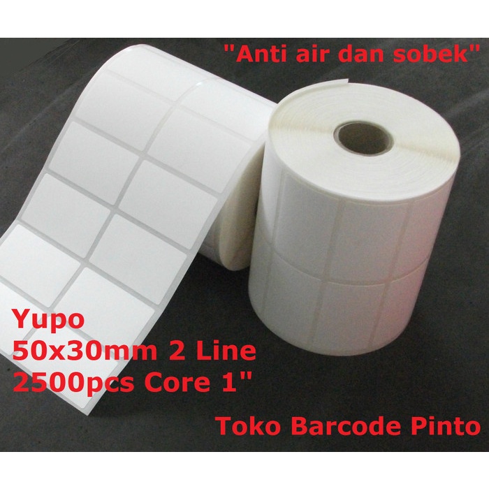 

Yupo 50x30mm Core 1" 2 Line 2500pcs Gap 3mm Perforasi Label Stiker