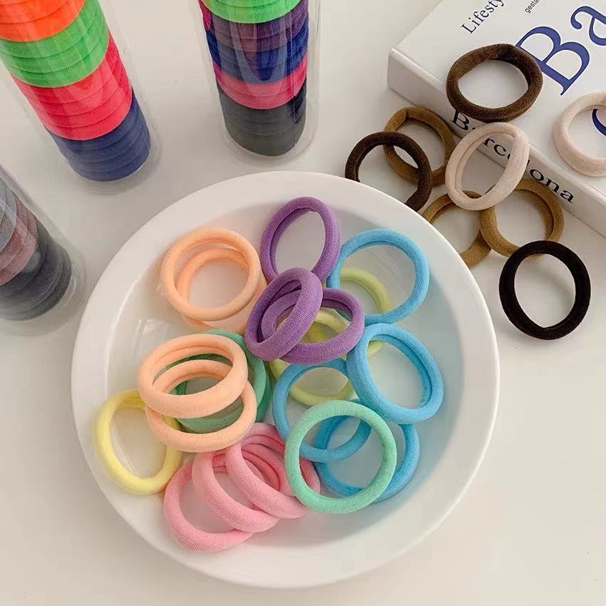 GrosirMart Ikat Rambut Anak Elastis Isi 20 Pcs / Kunciran Wanita Motif Polos Gaya Korea Free Tabung Kekinian