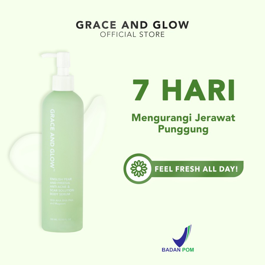 Serum Badan Penghilang Jerawat Punggung Grace and Glow English Pear and Freesia Anti Acne Body Serum 300 ml