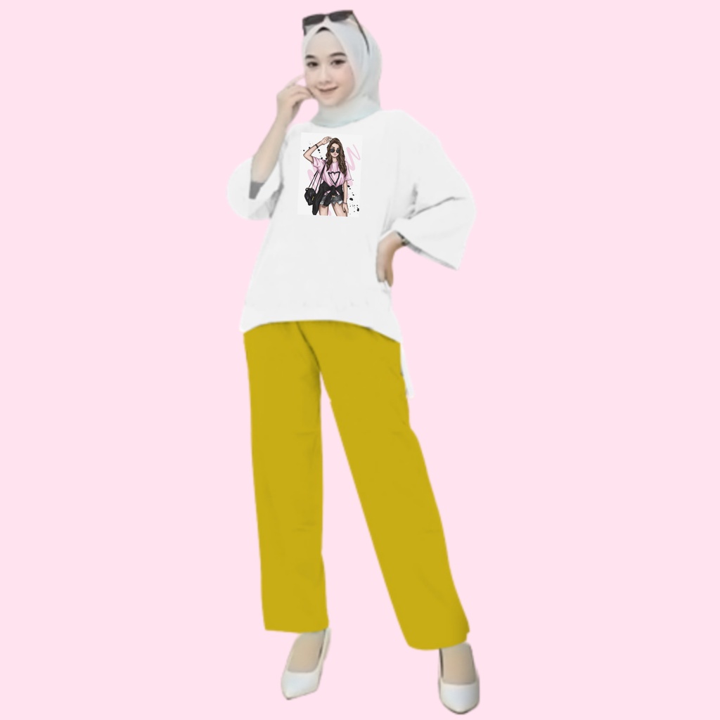 Setelan Kaos Wanita Dewasa Oversize Ld 110 cm Terbaru 2023 Viral Gambar Digital Printing Bahan Kaos Babyterry Tangan 3/4 dan Celana Panjang One Set Wanita Dewasa Jumbo Kekinian Atasan Baju Wanita Dewasa Big Size Stelan Baju Wanita Santai Cewek KACA MATA