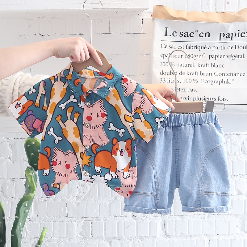 Setelan HEM Lengan Pendek Anak Cowok Umur 1 2 3 4 Tahun Murah Kekinian Set Kemeja Anak Pria Model Te