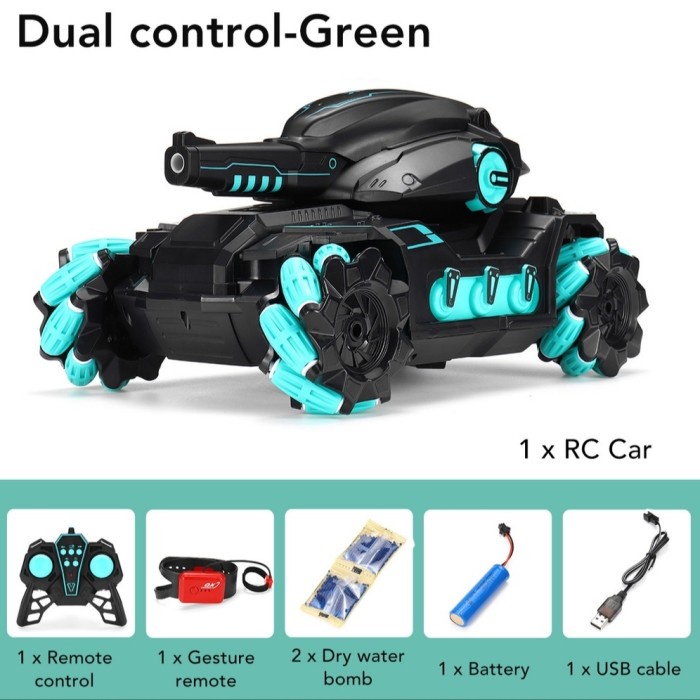 Mainan Anak Terbaru RC Tank Menembak mobil remot control sensor tangan - Hijau