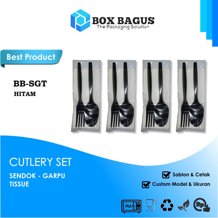 (SGT HITAM) SET ALAT MAKAN SENDOK PLASTIK PREMIUM CUTLERIES DISPOSABLE HYGIENE STERILE