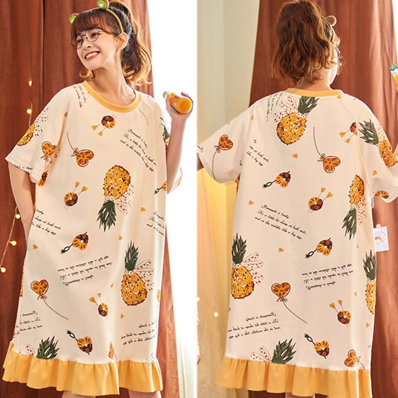 TUTULADY Baju Tidur Wanita Katun Menyerap Keringat Dress Kartun Lucu