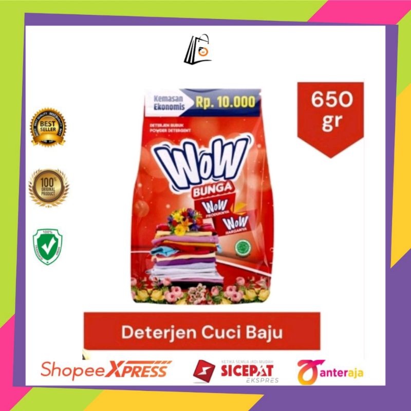 Wow 2000 Detergent Sabun Cuci Baju Bunga 650 gram - Merah/Sabun Cuci Baju/Detergent Sabun