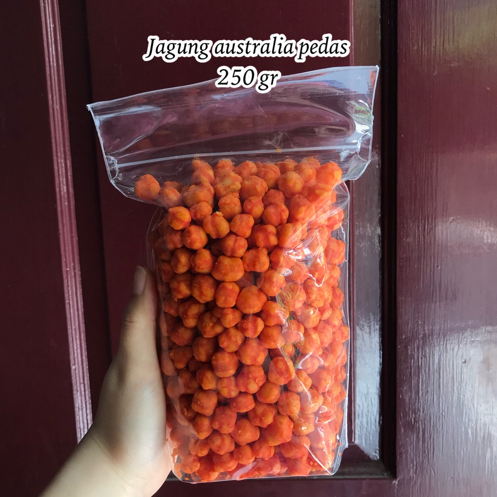 

JAGUNG AUSTRALIA PEDAS 250 GRAM / PILUS JAGUNG PEDAS KACANG AUSTRALIA POPCORN OLE OLE DARI JAKARTA SNACKY MEDAN