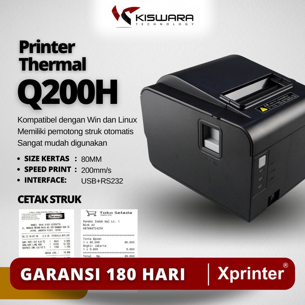 Xprinter Printer Thermal 80mm Q200H USB RS232