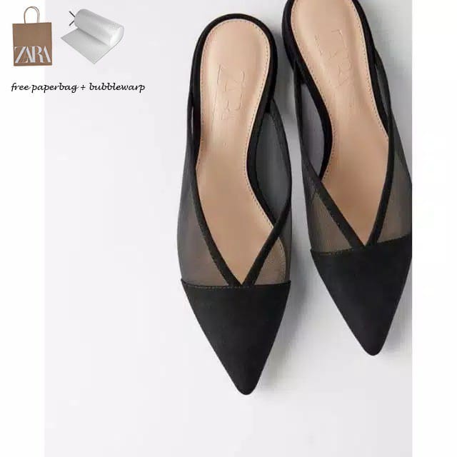 Loaf Zara Flat Mesh Mules Suede Balerina Sepatu Wanita Original Zara 04