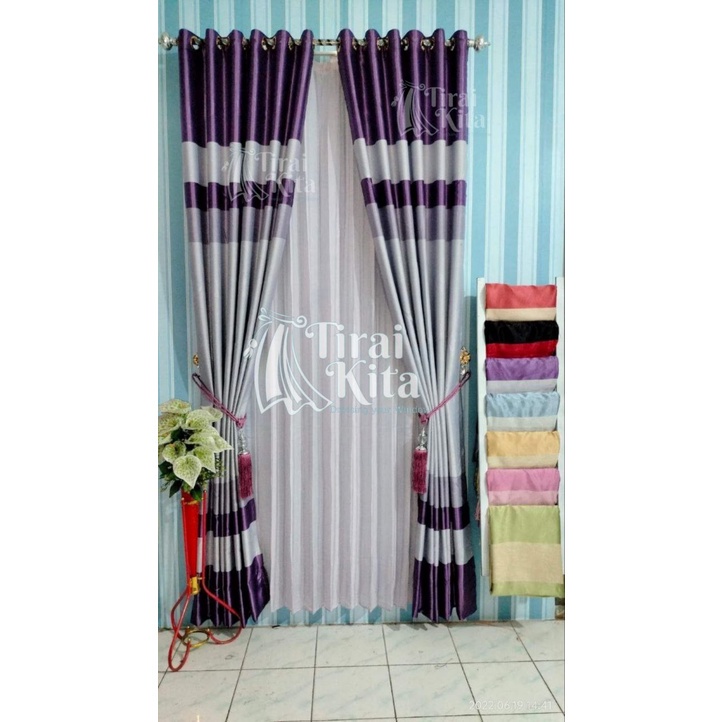 tirai UNGU blackout gorden 9 biru gelembung 9 gelombang   lebar BENTANG 200cm import bahan tebal gor