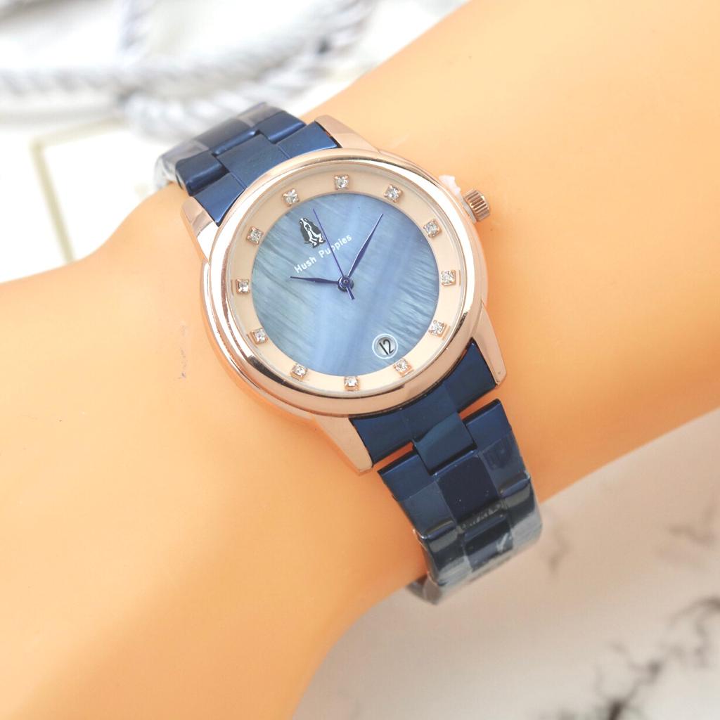 BEST SELLER JAM TANGAN HUSH PUPPIES WANITA O65 TALI RANTAI TANGGAL AKTIF BODY BULAT DM 3.6CM FREE BOX &amp; BATERAI || JAM TANGAN FASHION WANITA JAM TANGAN CEWEK MURAH