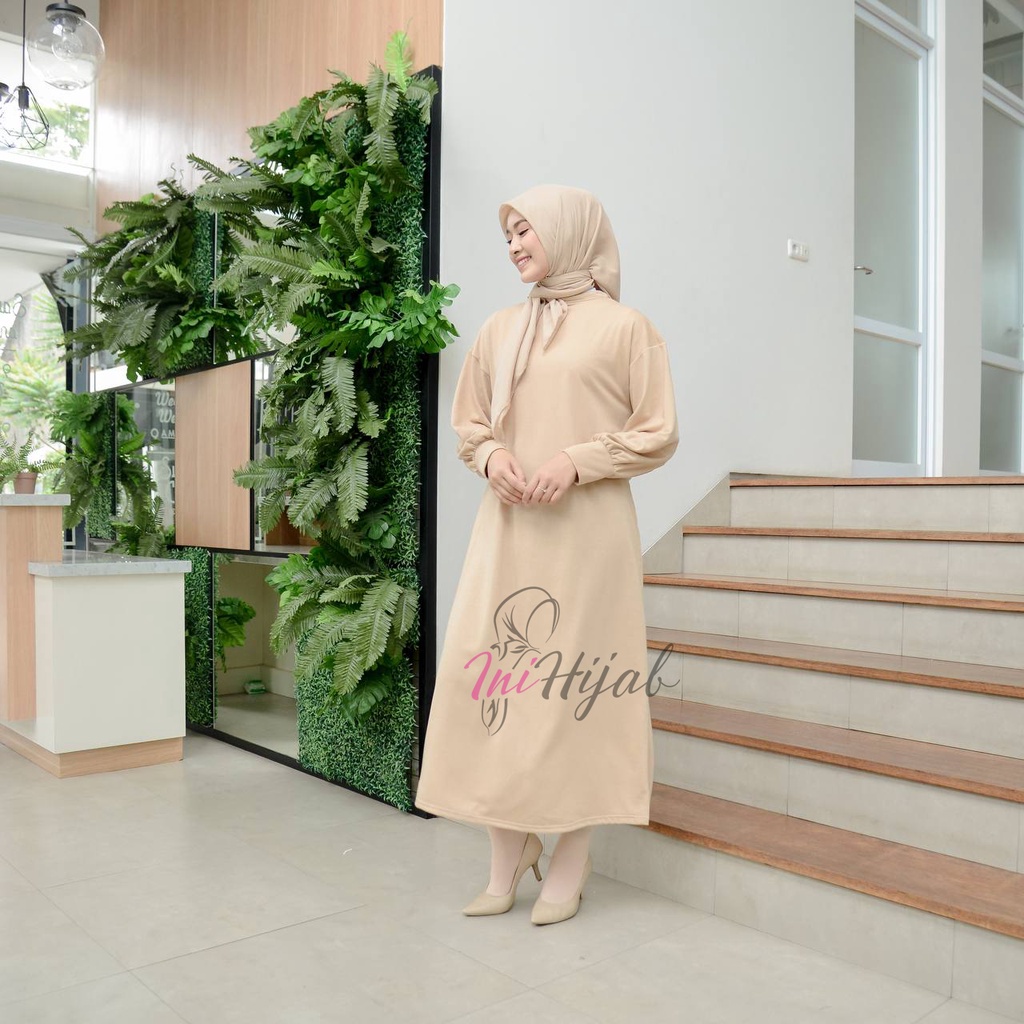 Ini Hijab - Gamis Babyterry / Dress Babyterry Lengan Balon / Lea Dress Babyterry