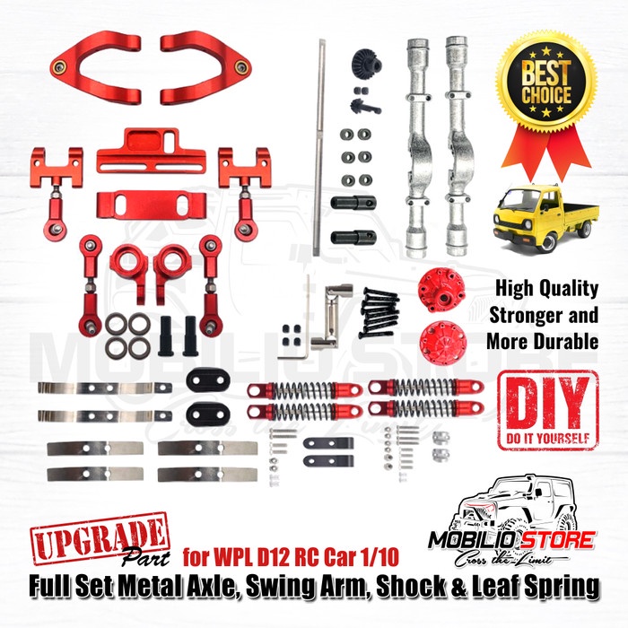 Upgrade FullSet Metal Front&Rear Axle, Shock, Arm, Leaf Spring WPL D12