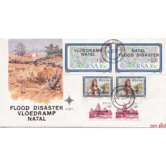 

A694 Prangko Afrika Selatan FDC 1988 Natal Flood Disaster OVPT 1 Pcs
