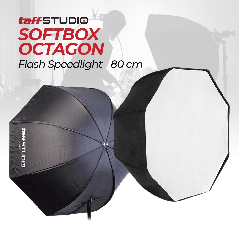 Payung Octagon Softbox Reflektor untuk Flash Speedlight 80CM - OMCSDPKS Black/Silver