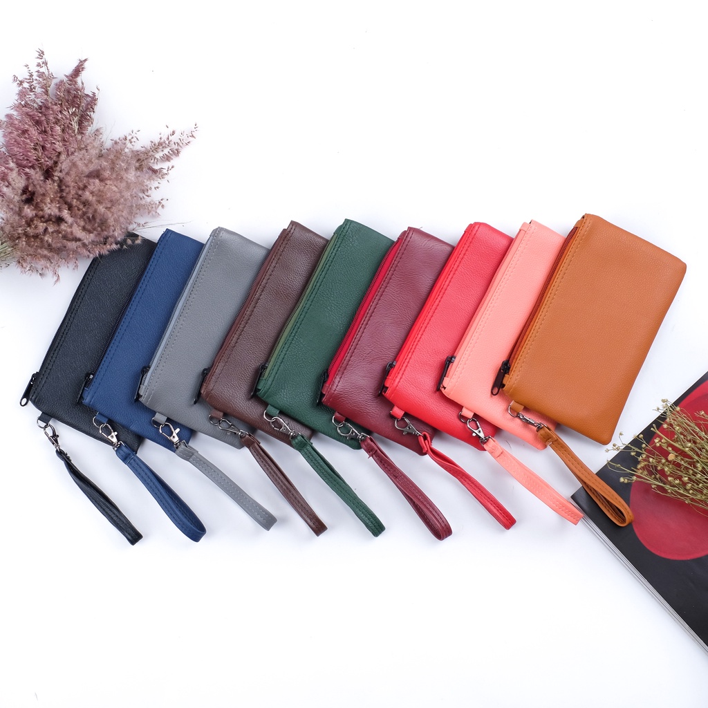 Dompet uang dan hp wanita kulit sintetis polos wallet tempat koin pouch kosmetik lipstik wadah alat rias travel organizer