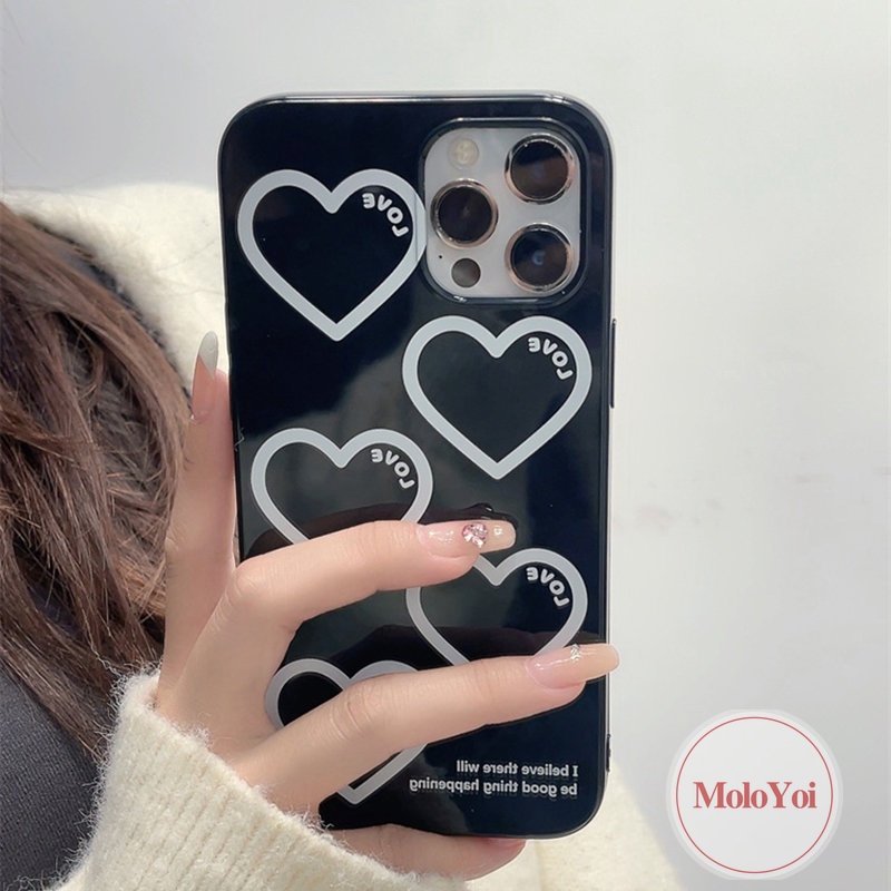 IPHONE Casing Ponsel Kartun Love Heart Kompatibel Untuk Iphone11 14 13 12 Pro Max XR 7Plus 8Plus 78 14 Plus X XS Max SE 2020 Glossy Halus Lembut Tpu Full Pelindung Cover