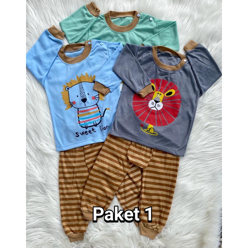 paketan hemat stela baju bayi celana pampers Laki laki perempuan lucu dan motif murah 1-2 TAHUN 3 PCS