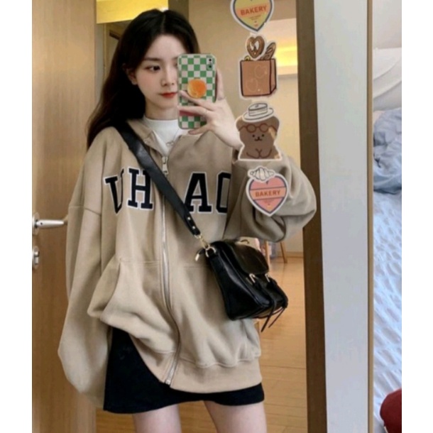 Jacket Sweater OU HU ZIPPER 2XL Atasan Pria Wanita Jumbo Fashion Terkini Korean OOTD Kasual Santai