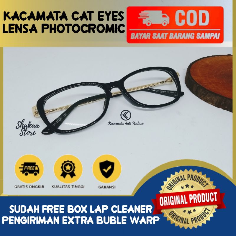 Kacamata minus photocromic wanita cat eyes lensa fotocromic anti radiasi hp model frame mata kucing 