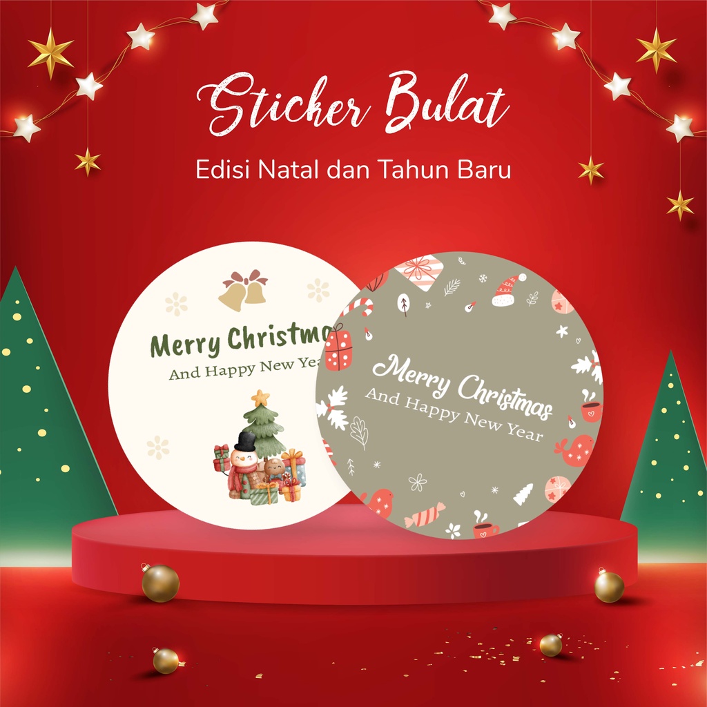 

Sticker Bulat Natal Tahun Baru Merry Christmas Happy New Year/Cetak Sticker Lucu Natal