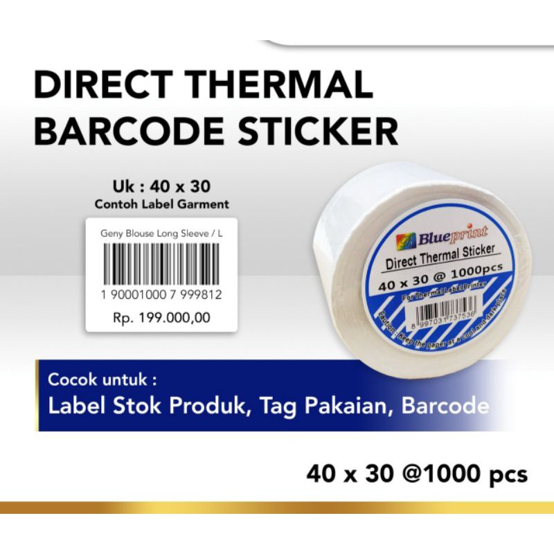 

Kertas thermal Barcode stiker ukuran 40 x30.harga per rol