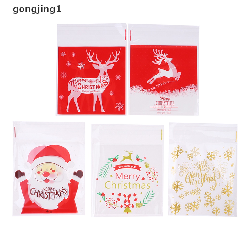 Ggg 100Pcs Merry Xmas Candy Bags Santa Claus Snowflake Cookie Kantong Plastik Untuk Diy ID