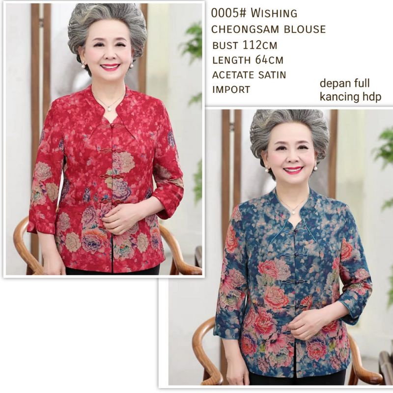 0005 Atasan baju blus blouse kemeja lengan panjang depan full kancing hidup CNY China Chinese new ye