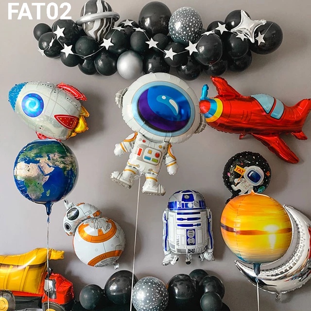 FAT02 Balon foil planet luar angkasa astronot roket UFO bintang bulan (Balon Foil Aneka Bentuk) papa