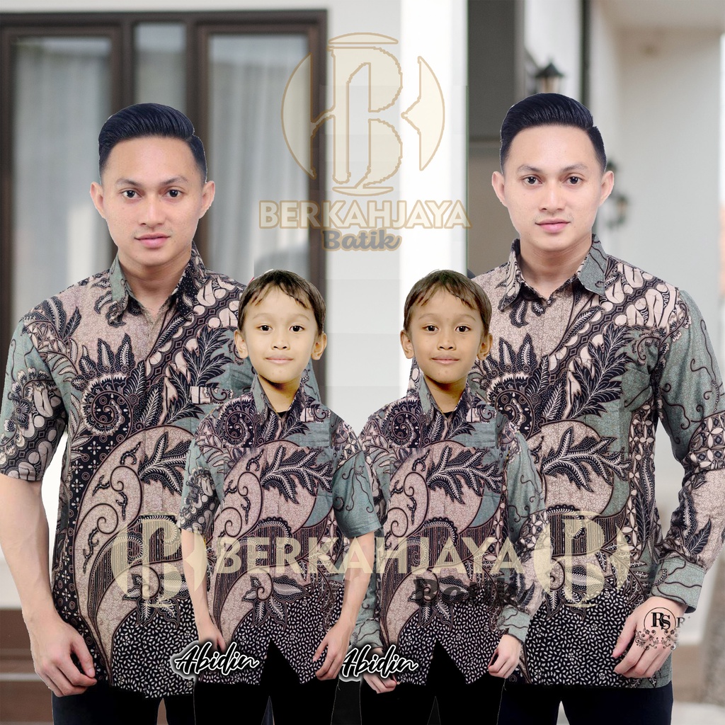 MERONAJAYA Batik Couple Ayah anak laki-laki termurah kualitas mewah | Couple batik ayah anak terbaru 3-12 th motif Kate Hijau Sage Ijo Sage