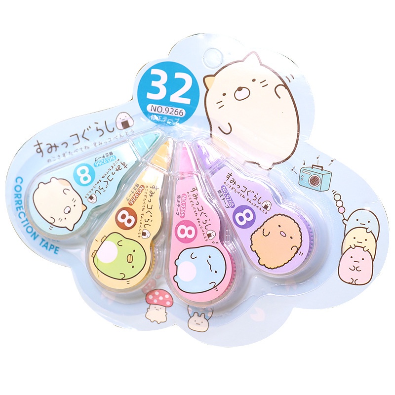 4pcs /Set Kawaii Sumikko Gurashi White Out Corrector Corrector Corrector Tape Promosi Hadiah Alat Tulis Sekolah Kantor Supply Hadiah