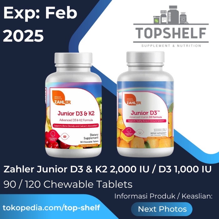 Zahler Junior D3 + K2 2000IU 90 Chewable Tablets Vitamin Anak K2 D3
