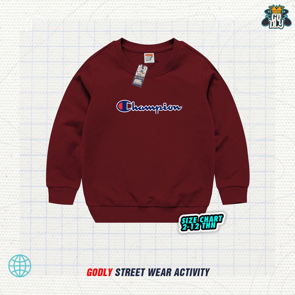 SWEATER  CREWNECK DISTRO ANAK CHAMPION UNISEX SIZE 1-12TH/ PAKAIAN ANAK / COD BAYAR DITEMPAT DITEMPAT