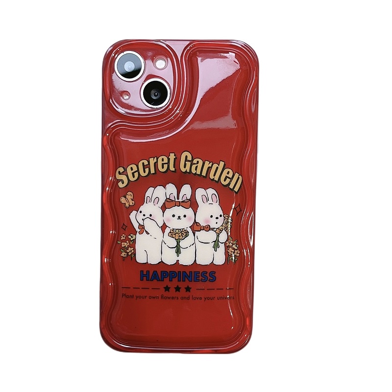 Casing Pelindung Anti-Jatuh Perbatasan Bergelombang Kelinci Lucu Merah Untuk Kamera Pelindung Iphone1412 13 Pro max iPhone 11Promax