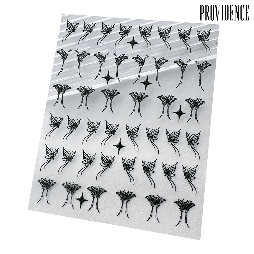 Providence Stiker Nail Art Perekat Diri Desain Berongga Mudah Tempel Tidak Rontok DIY Mini Hitam Putih Kupu-Kupu Relief Stiker Perlengkapan Kuku