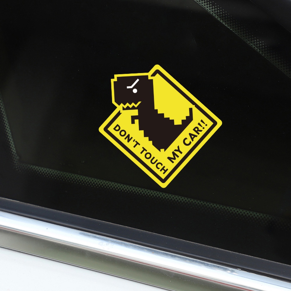 Jangan Sentuh Mobil Saya Peringatan Mobil Dinosaurus Stiker Dekoratif Reflektif JDM Pixel Gaya Dinosaurus Lucu Jendela Mobil Pintu Mobil Depan dan Belakang Gear Windshield Stiker Tahan Air