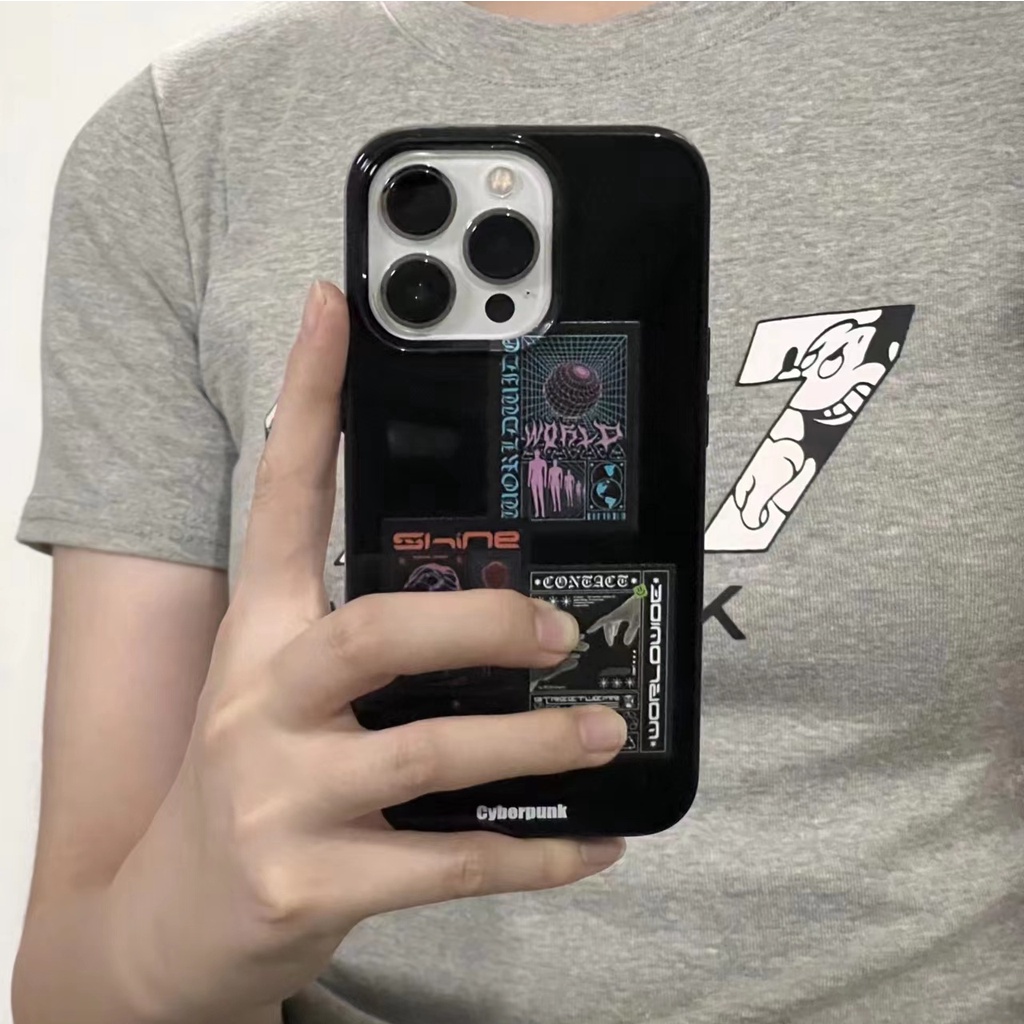 IPHONE Ins Motif Punk Cocok Untuk Iphone14 14pro 14Plus 14prm Iphone13 13pro 13prm Iphone11 7Plus 8Plus Xr XS 12 Pro Max Empat Sudut Casing Ponsel Tahan Guncangan