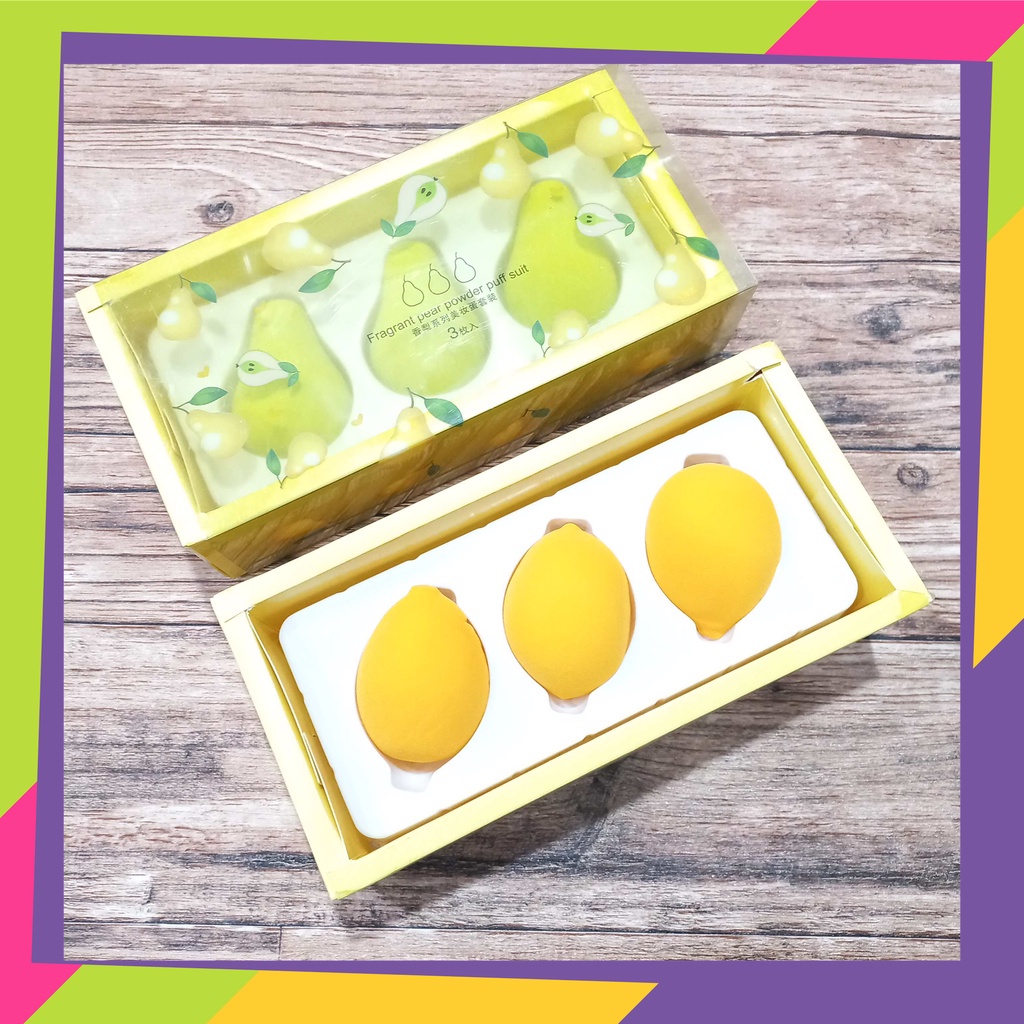 1826 / Spons make up beaty kotak isi 3pcs / Beaty blender fruit 1set + tempat spoge