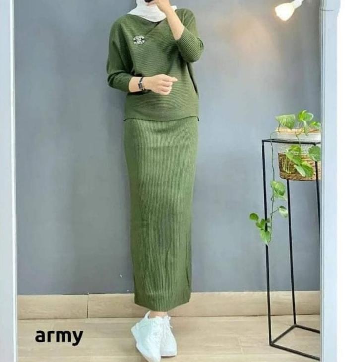 [132] One Set |Stelan Rajut Wanita /BATWING + ROK RAJUT SPAN /Atasan Dan Bawahan Rajut Wanita/Satu S